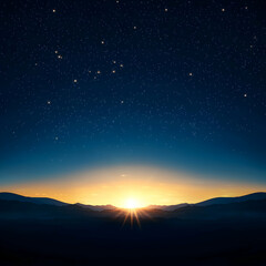 Sunrise Over Silhouette Mountains and Starry Night Sky
