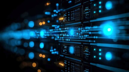 Naklejka premium Futuristic Data Center High-Speed Data Transfer and Network Connectivity