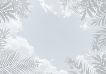Obraz premium 南国の草木と雲をフレームにした背景画