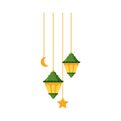 Hanging Lanterns and Crescent Moon Decoration