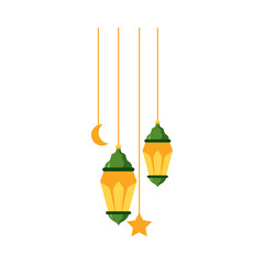 Hanging Lanterns and Crescent Moon Decoration