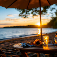 Sunset Beach Picnic: Golden Hour on Sandy Shore