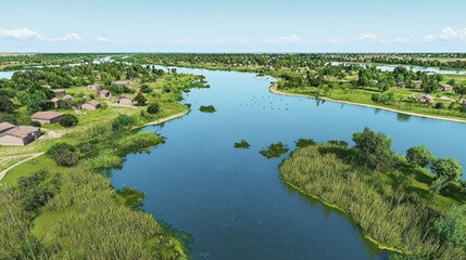 Obraz premium River Valley Village Aerial View