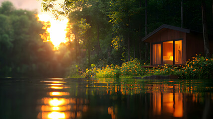 Sunset Cabin by the River