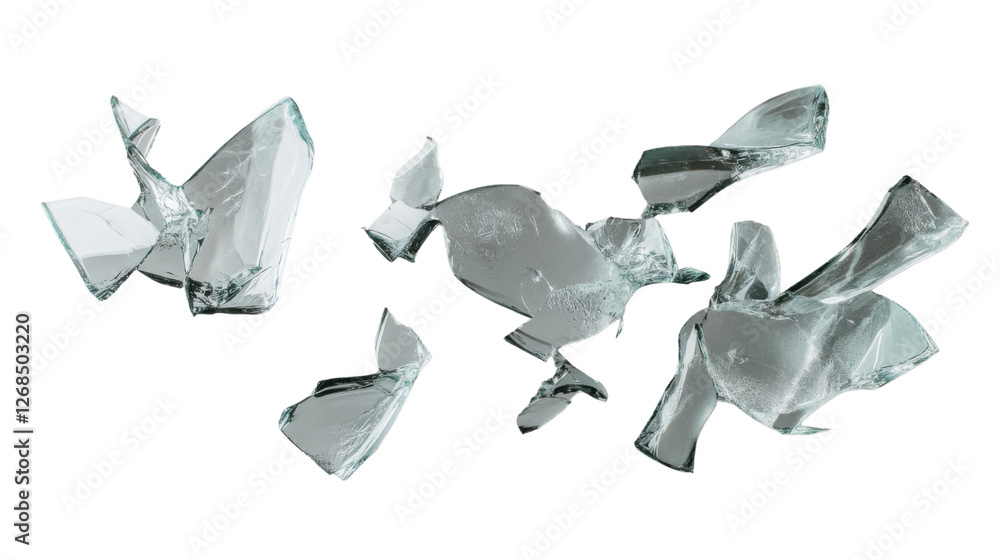 Aufkleber shattered glass shards exploding on transparent background