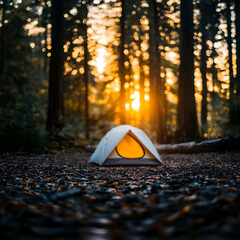 Sunset Camping in a Forest