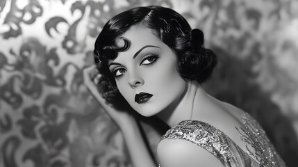 Vintage Glamour: A Black and White Portrait of a 1920s Flapper
