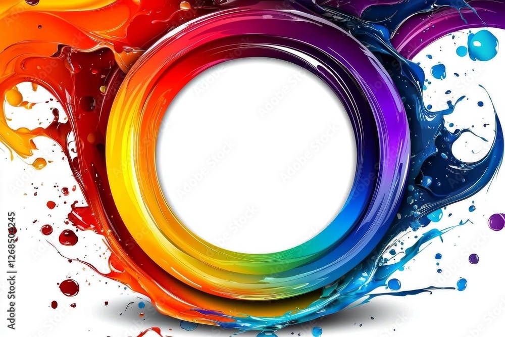 Poster vibrant abstract circle frame created from a paint explosion.