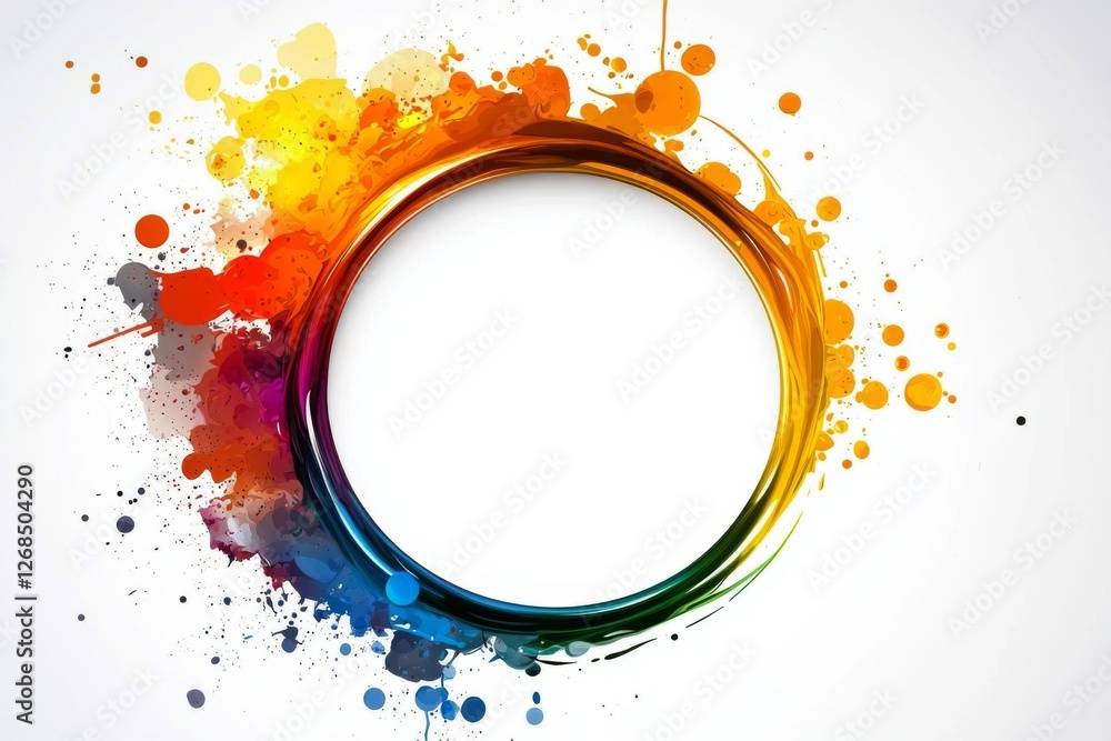 Poster vibrant abstract circle frame created from a paint explosion.