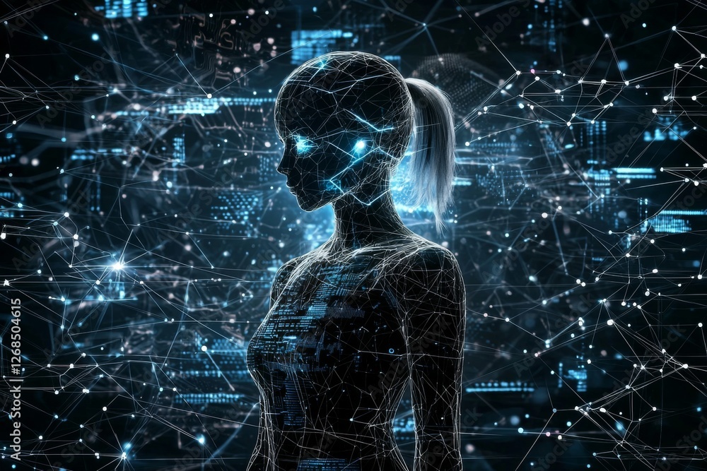Poster abstract representation of ai through a digital design with neural connections.