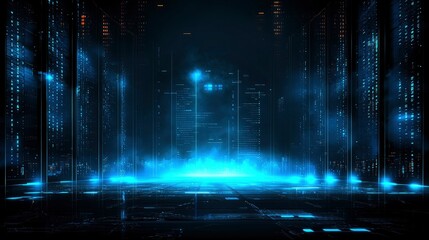 Fototapeta premium Futuristic Cityscape at Night Neon Lights and Digital Architecture
