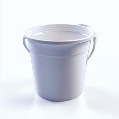 White plastic bucket with handle isolated on a clean white background for versatile use