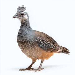 Fototapeta premium Elegant crested tinamou bird isolated on a white background with brown head and body