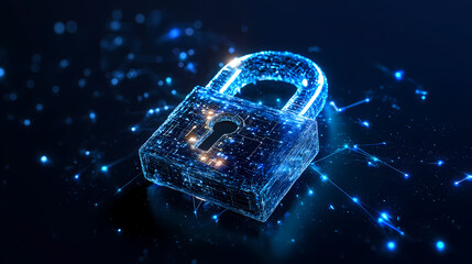 Glowing Blue Lock on Dark Background