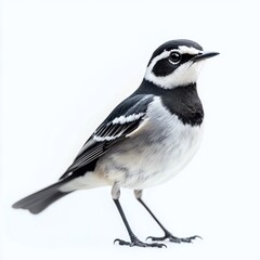 Naklejka premium Pied wagtail bird standing on white surface isolated on white background in black and white