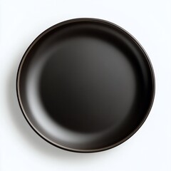 Black plate isolated on a clean white background for culinary and product photography use