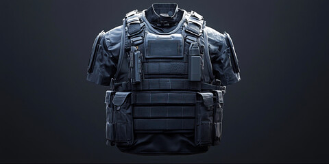 Police bulletproof vest designed for law enforcement duties and tactical operations. Header banner mockup with copy space.