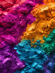 Obraz premium Indian traditional festival of colors. Сolorful Gulal powder, Holi colors, paint, bright vibrant pigments. Abstract multicolored texture.