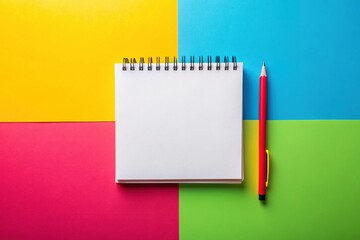 Blank Open Sketchbook on Vibrant Background - Top View, Copy Space for Creative Designs