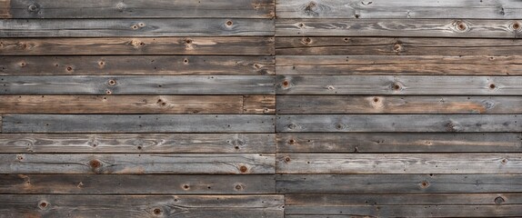 Obraz premium The planks are weathered, showcasing a variety of gray and brown tones, with visible grain patterns and knots. The texture is rough, indicating age and exposure to the elements. 