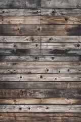 Fototapeta premium The planks are weathered, showcasing a variety of gray and brown tones, with visible grain patterns and knots. The texture is rough, indicating age and exposure to the elements. 