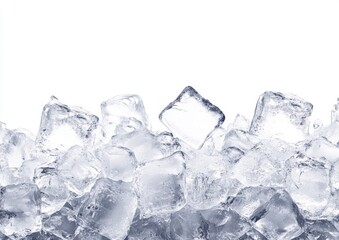 Obraz premium Seamless layer of translucent ice cubes with frosty edges, isolated on white background