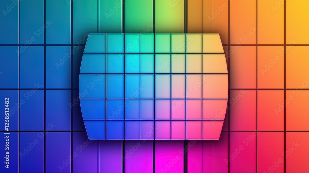 Poster abstract patterns of semiconductor wafer concept, colorful abstract grid patterns etched on silicon 