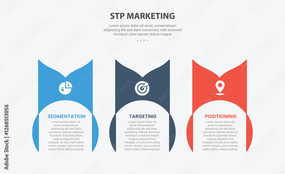 Aufkleber stp marketing infographic outline style with 3 point template with creative circle container with sw