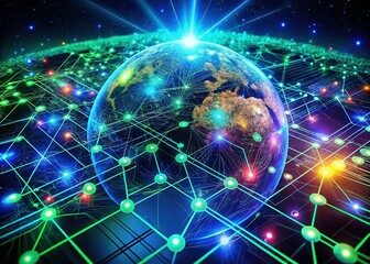 Obraz premium Global Network: Glowing Digital Circuit Board Background - Stock Photo