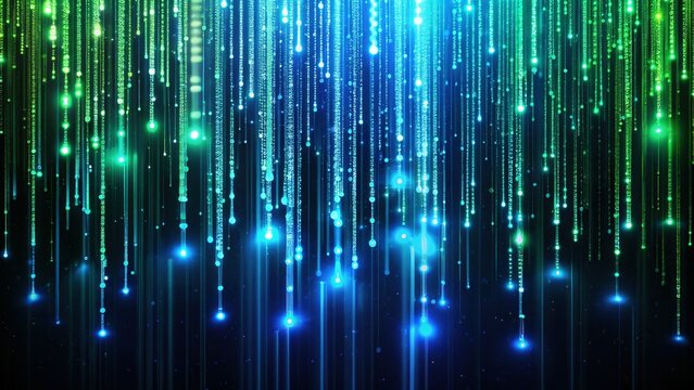 Glowing Binary Code Stream: Digital Data Flow Abstract Stock Photo