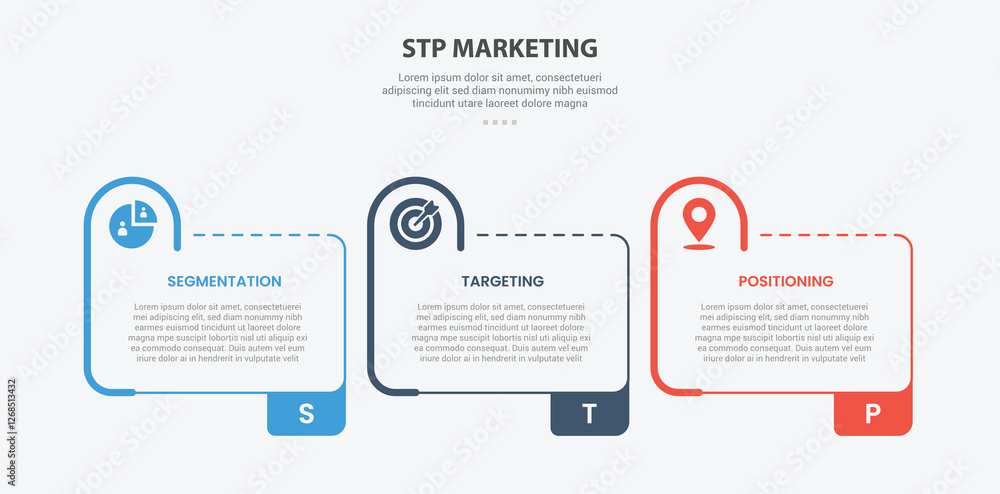 Aufkleber stp marketing infographic outline style with 3 point template with creative table box with half circ