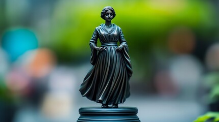 Fototapeta premium Elegant bronze statue gracefully poses soft light background. AI Generated