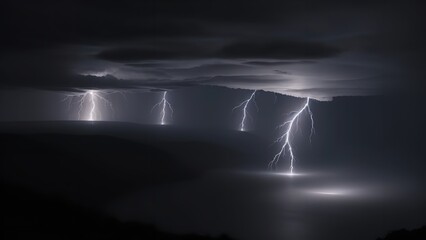 Obraz premium the view from behind a tall cloud with several lightnings above it as if there were a lightning bolt