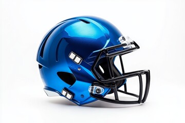 Fototapeta premium Blue football helmet, studio shot, white background, game