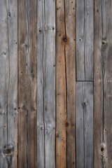 Fototapeta premium The planks are weathered, showcasing a variety of gray and brown tones, with visible grain patterns and knots. The texture is rough, indicating age and exposure to the elements.