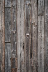 Fototapeta premium The planks are weathered, showcasing a variety of gray and brown tones, with visible grain patterns and knots. The texture is rough, indicating age and exposure to the elements.