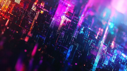 Fototapeta premium Cyberpunk-inspired metallic texture with neon reflections and digital glitches. --chaos 20 --ar 16:9 --quality 2 --v 6.1 Job ID: 4c0aa720-b3a9-4e5c-892d-9151a76b87e9