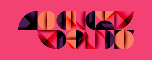Abstract geometric background with layered gradient shapes forming dynamic patterns. Overlapping semi circles and triangles create depth and contrast