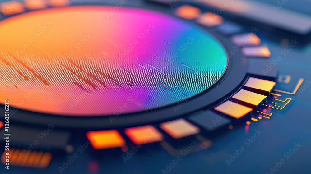 Poster abstract patterns of semiconductor wafer concept, mesmerizing array of colorful semiconductor wafer 