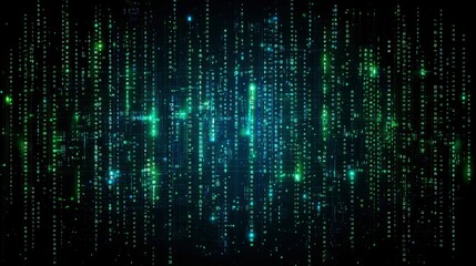 Abstract Digital Rain Green and Blue Binary Code Stream Background