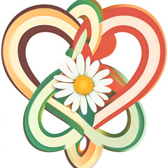 Colorful intertwined hearts with daisy flower in the center
