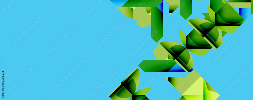 Poster Abstract geometric composition with interlocking circular and angular shapes, featuring smooth gradients and sharp contrasts on a white background