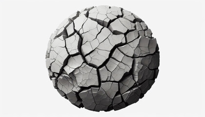 Cracked grey round stone, texture, details on white background.