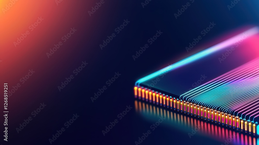 Poster abstract patterns of semiconductor wafer concept, abstract close-up of a colorful silicon wafer with