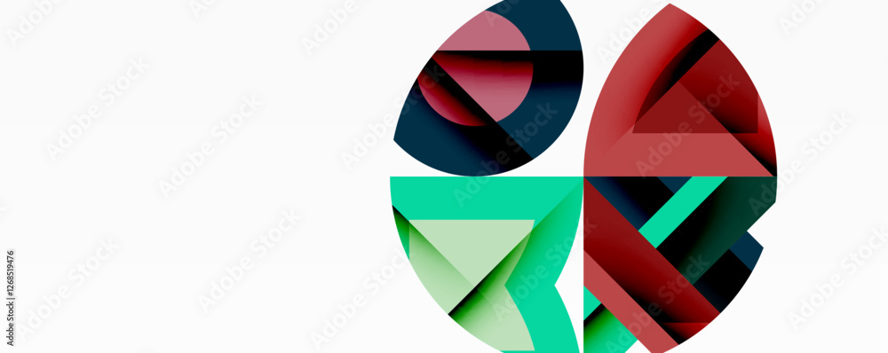 Poster abstract geometric composition with interlocking circular and angular shapes, featuring smooth gradi