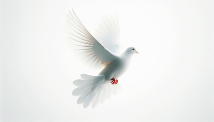Obraz premium Pure white dove flying on a white background.