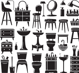 Black Color Bathroom Stool Silhouette Vector Illustration design, Solid White Background