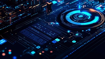 Fototapeta premium Futuristic Technology Circuit Board with Glowing Blue Interface