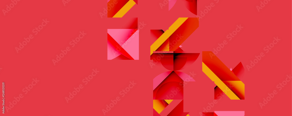 Poster abstract geometric composition with interlocking circular and angular shapes, featuring smooth gradi