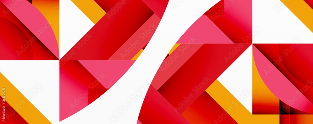 Poster Abstract geometric composition with interlocking circular and angular shapes, featuring smooth gradients and sharp contrasts on a white background